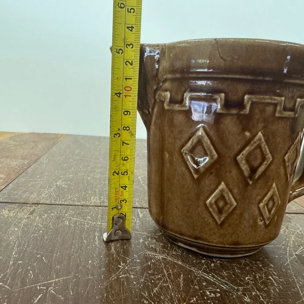 Vintage Brown Ceramic Diamond Pattern Pitcher Farmhouse Kitchen‎ Decor
